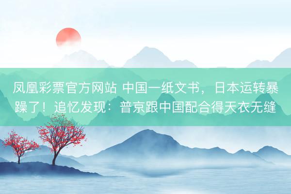 凤凰彩票官方网站 中国一纸文书，日本运转暴躁了！追忆发现：普京跟中国配合得天衣无缝