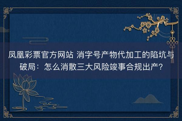 凤凰彩票官方网站 消字号产物代加工的陷坑与破局：怎么消散三大风险竣事合规出产？