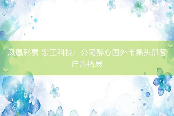 凤凰彩票 宏工科技：公司醉心国外市集头部客户的拓展