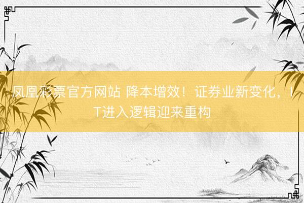 凤凰彩票官方网站 降本增效！证券业新变化，IT进入逻辑迎来重构