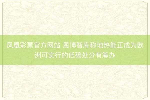 凤凰彩票官方网站 恩博智库称地热能正成为欧洲可实行的低碳处分有筹办