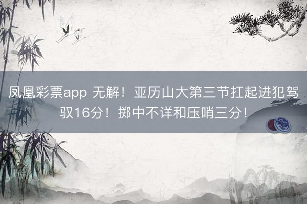 凤凰彩票app 无解！亚历山大第三节扛起进犯驾驭16分！掷中不详和压哨三分！